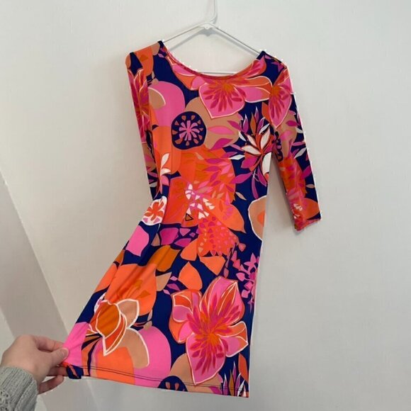 TRINA TRINA TURK Ocean Floral Matte Jersey Tie Back Dress Orange Pink Mini Party - Picture 9 of 14